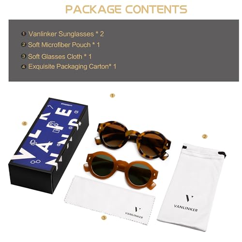 Image of VANLINKER Vintage Round Polarized Sunglasses for Women Men Trendy Shades Retro Circle Sun Glasses VL9743