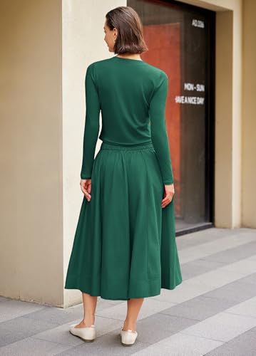 Image of Panadila Womens 2 Piece Lounge Sets Matching Vacation Outfits Ribbed Button Down Cardigan and Elastic Waist Skirt Sets