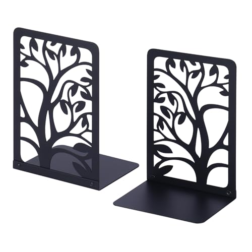Bnesi 2 Pcs Tree Decorative Book Ends Metal Bookends for Shelves Non-Skid Book Holder for Heavy Books Modern Book Shelf Decor Vivid Bookshelf Decor Assembled Bookends (Medium, 1, Pcs)