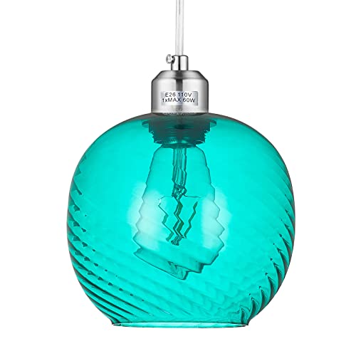 SHENGQINGTOP Modern Teal Glass Pendant Light Brushed Nickel Mini Aqua Glass Globe Pendant Lighting Fixture for Kitchen Island Sink Counter Bar Living Room - Image 2
