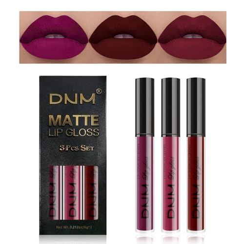 Desing Wish 3 Piezas Pintalabios Permanente Rojo Labiales Mate Larga Duracion Labial Lip Tint Gloss Stain Brillo Tinta Barra de Labios Tinte Labios Lipstick Set Kit Maquillaje Mujer Regalo Cumpleaño