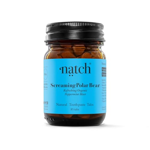 Natch Screaming Polar Bear Zahnpasta Tabs Hydroxylapatit & Bio-Pfefferminze für intensive Frische Natürliche Zahnpflege Fluoridfrei Vegan & Plastikfrei 85 Tabs