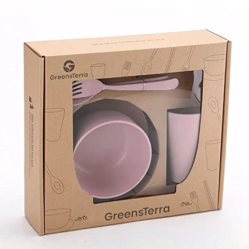 Greensterra Eco-Friendly Wheat Straw Dinnerware Set - Reusable And Durable Wheat Straw Plates And Bowls Set With Utensils - Great For Picnic, Camping - Microwave & Dishwasher Safe - Pink #TOP4