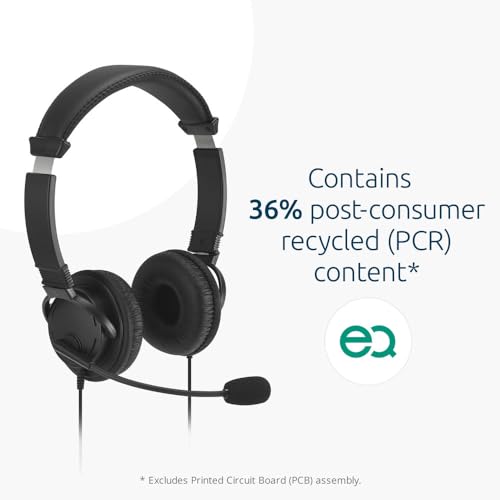 Image of Kensington Classic EQ USB-C Headset with Mic and Volume Control, 6 ft (1.8m) Nylon Braided Cord, for School, Kids, Adults, Padded Adjustable Headband, Black (K97464WW)