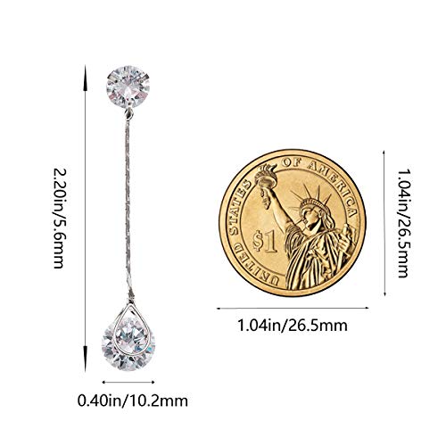 Crystal Linear Drop Earrings - Womens Sterling Silver Round Cubic Zirconia CZ Diamond Rhinestone Long Chain Dangle Earrings Bridal Drop Earrings for Wedding Bride Bridesmaids3