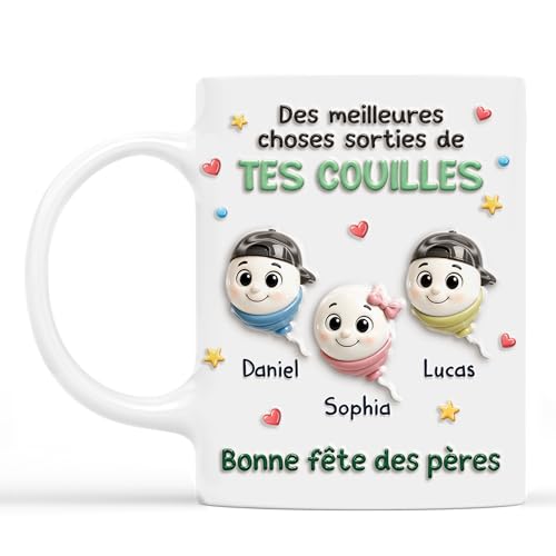 Cadeau Plus Mug Personnalisé - Des meilleures choses sorties de... - fete des peres mug, cadeau fete des peres personnalisé, cadeau fete des peres tasse, tasse fête des pères (3 Enfants)