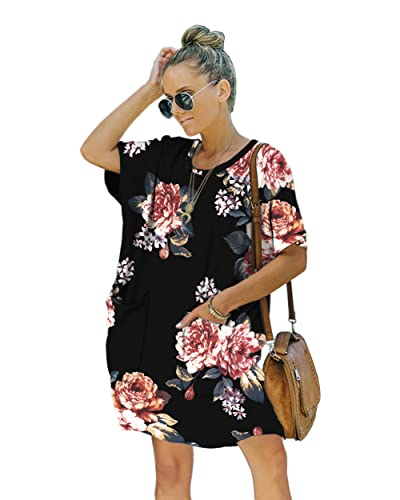 Image of Women's Casual Summer T Shirt Dress Elastic Loose Short Sleeve Dress with Pocket for Women