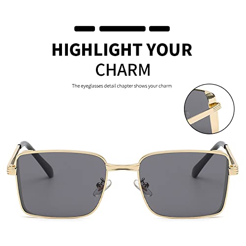HMRGLMIE-Steampunk Sunglasses Men Women Retro Rectangle Punk Metal Frame Sun Glasses UV4004