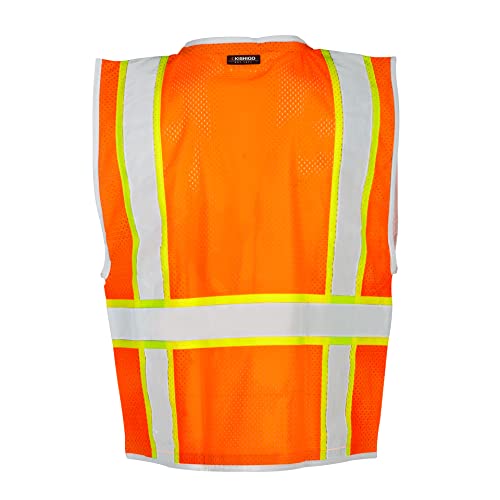 Kishigo Premium Brilliant Series Heavy Duty Unisex Reflective Safety Vest 1511, ANSI Type R / Class 2 Compliant, 6 Pockets Including Radio & Pencil Pocket, Silver Reflective Lining & Trim (Orange, 2X)