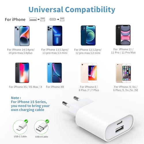 Schnellladegerät und Ladekabel for iPhone - 20W Ladegerät mit 2M Schnellladekabel Compatible for iPhone 14 13 12 11 Pro Max Plus Mini XS XR X SE 8 7 6S 5S Type C Netzteil USB C Charger Piarhlie