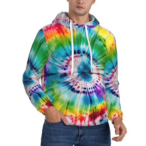 Pull à capuche imprimé hippie Tie Dye pour hommes avec cordon de serrage confortable