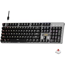 Newmen GM325Pro Mechanical Keyboard,104 Keys Rainbow LED Backlit Wired Gaming Keyboards,Hot-Swap Metal Panel ABS Black Keycaps Gaming Mechanical Keyboard for Windows Laptop PC Linear Red Switches