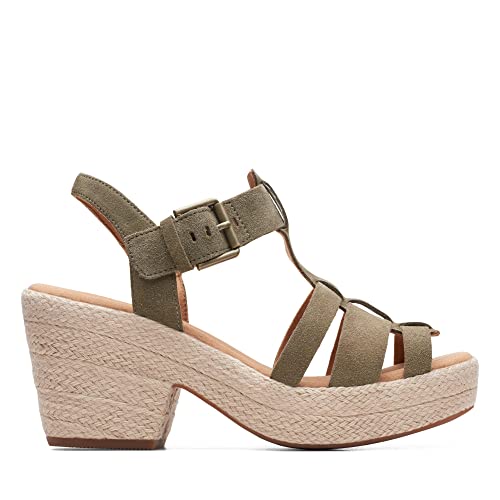 Clarks Maritsa 70 Tee Sandalias De Gamuza En Oliva, Green, 38 EU