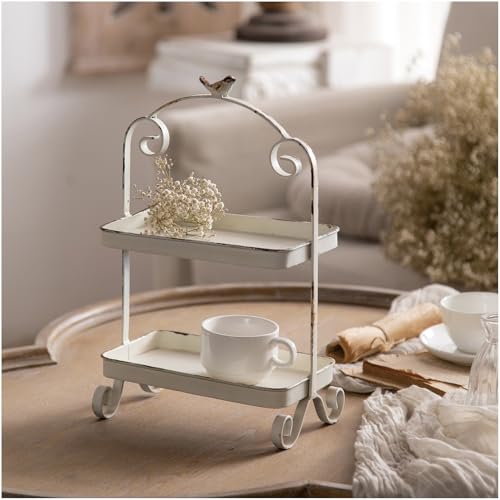 hencoense Decorative French Retro Distress Tray for Living Room and Hotel Tray Metal Iron White Trays for Home Decor 2-Tier Serving Tray Decor for Coffee Table