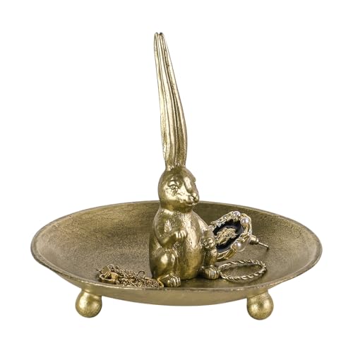 NIKKY HOME Vintage Gold Bunny Ring Holder Jewelry Dish, Easter Decor Rabbit Figurine Decorative Metal Trinket Tray Bowl, Cute Animal Vanity Dresser Accent