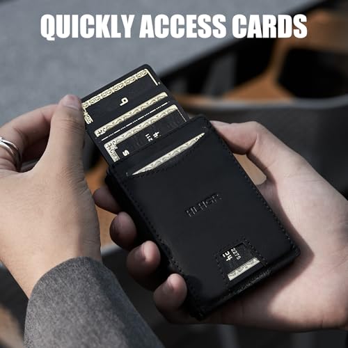 Wallet for Men，Slim Minimalist Smart Wallet With Money Clip Genuine Leather Card Holder RFID Blocking Metal Aluminum Pop Up Card Wallet with ID Window Gift3