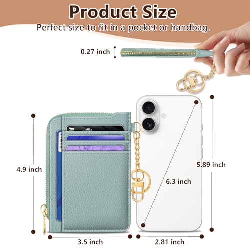 Image of GIANCOMICS Slim Wallet Credit Card Holder Women, Light Green Rfid Blocking Small Card Case, Keychain Thin Pocket Curved Zipper Wallet, Travel Card Holder PU Leather ID Window, Ladies Female Gifts