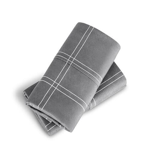 Image of Bare Home Microfiber Pillow Cases - King Size Set of 2 - Cooling Pillowcases - Double Brushed - Pillowcases 2 Pack - Easy Care (King, Modern Plaid - Grey /White)