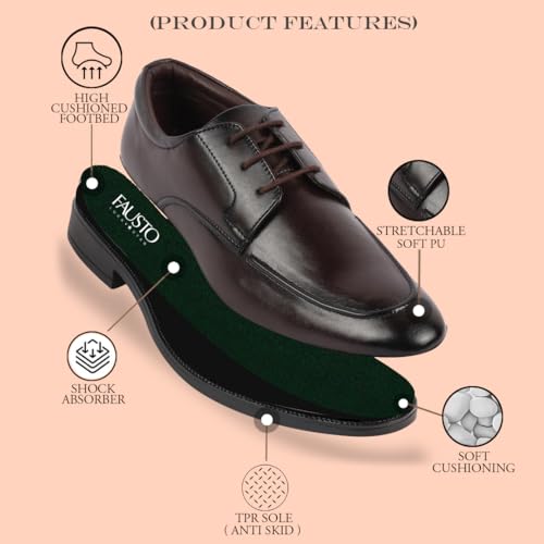 Image of FAUSTO Men's Formal Office Comfort Lace-Up Derby Shoes
