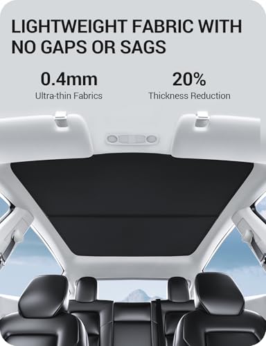 Image of BASENOR 2024-2020 Tesla Model Y Sunshade Roof, [Nano Ice-Crystal Coatings] Heat Insulation Glass Roof Shade, Top Window Retractable Sun Protection, Sunroof Blocking Cover Black