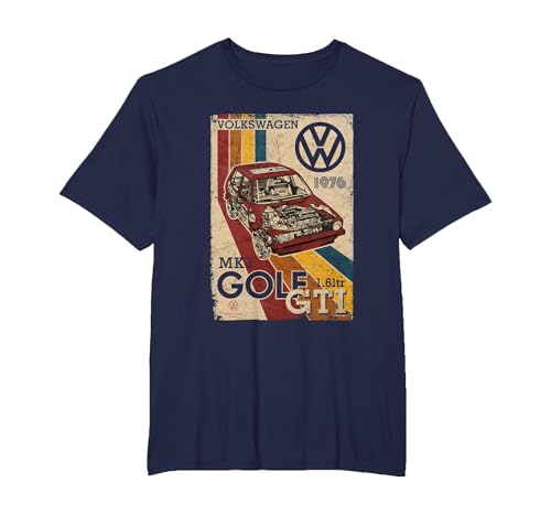 Volkswagen Golf GTI MK1 Retro Art 1976 T-Shirt, Men's Big and Tall, Navy Blue, 6X Tall