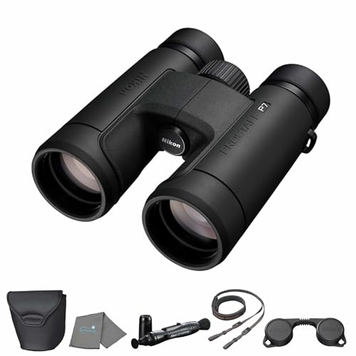 Nikon PROSTAFF P7 10x42 (16773) Black Binoculars Bundle with Lens Pen and Cleaning Cloth, Compact Binoculars for Adults for Hunting, Bird Watching, and Hiking Essentials, Zoom