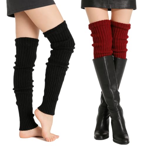 Image of XEPST 2 Pairs Leg Warmers for Women, High Boot Cuffs Knitted Boot Topper Warmers Over Knee Footless Socks for Winter Warmer