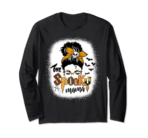 Una Mamá Espeluznante Halloween Moño Desordenado Mamá Mamá Blanqueado Manga Larga