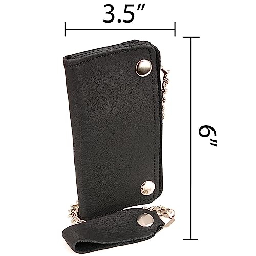 Milwaukee Leather MLW7883 Men's 6” Black Premium Leather Soft Biker Wallet - Bi-Fold Anti-Theft Stainless Steel Chain - One Size3