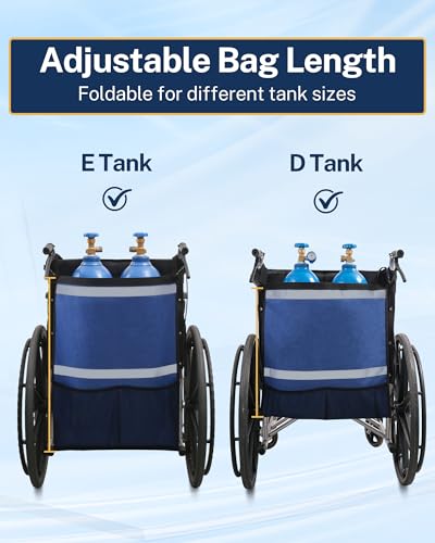 KUAZIDAR Sauerstoffflaschenhalter für Rollstuhl, Rollator & Elektromobil, Reflektierender Sauerstofftasche für D/E Zylinder, Wasserfest & Schnelltrocknend, Blau, Es bietet Platz für 2 Flaschen