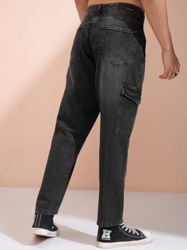 Image of Highlander Men's Relaxed-Fit Cargo Pocket Jeans | Clean Look | Cotton Comfort | Utility Style| Cargo Jeans for Man