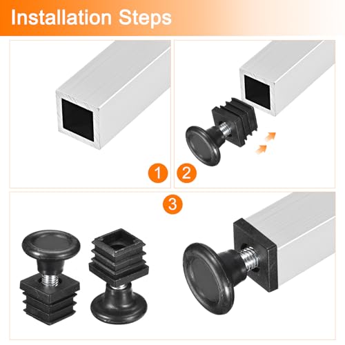 Image of uxcell 4Pcs Inserts for Square Tubes with Leveling Feet, for 0.79 inchx0.79 inch OD Square Tube, M8-1.25mm Thread Black Plastic Furniture Chair Blanking End Caps Insert Plugs