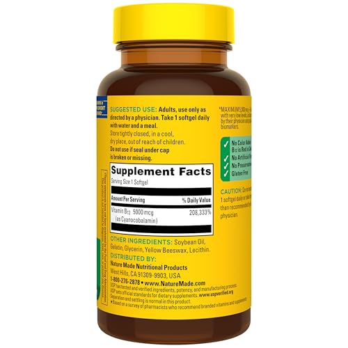 Nature Made Maximum Strength Vitamin B12 5000 mcg Softgels, 60 Softgels - image 9