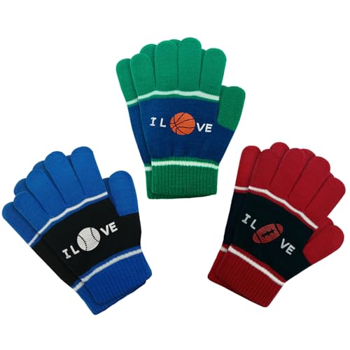 Image of Evridwear Kids Winter Gloves,3 Pairs Knit Warm Stretch Gripper Children Magic Glove for Boys Girls 4-14 Years
