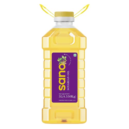 Image of Sano Soybean Oil 5 Ltr PET Bottle: All-natural, nutrient-rich cooking oil with a high omega-3 content and a low saturated fat content; ideal for delicious and healthful meals