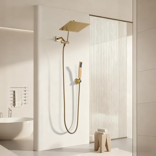 Pommeau de douche en métal or brossé haute pression avec douchette à main - 3