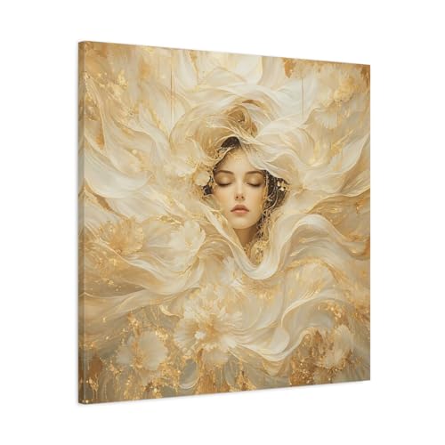 Toile canvas femme féerique or et blanc 75x75 cm pour décoration de chambre