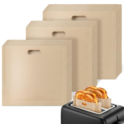 Image of Toaster Bags Reusable 24 Pack, 3 Sizes, Non-Stick, Heat Resistant | Zero Mess Melty Grilled Cheese in Every Bag - Small, Medium, Large Sandwich Pouches to 500F, Standard Wide Slots, Microwave