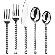Gourmet Settings - 20-Piece Silverware Set - Silver Tear Collection - Polished Stainless Steel Flatware Sets - Service for 4 - Kitchen Cutlery Utensil Knife/Fork/Spoons - Dishwasher Safe