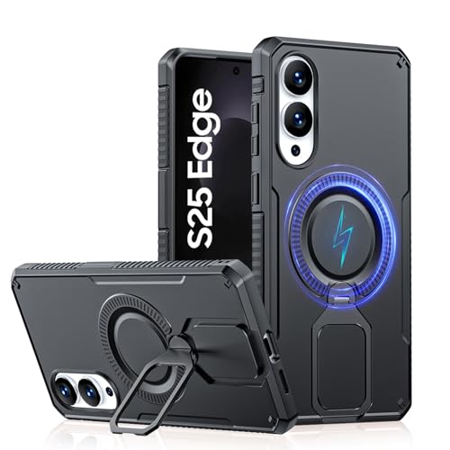 MEIXILU �K�p�Ώ�Samsung Galaxy S25 Ultra/S25edge�p�P�[�X�A��]�����O�L�b�N�X�^���h�t�����C�J�o�[�A����~�ߑϏՌ��X����PC�V�F��,��,S25 Ultra