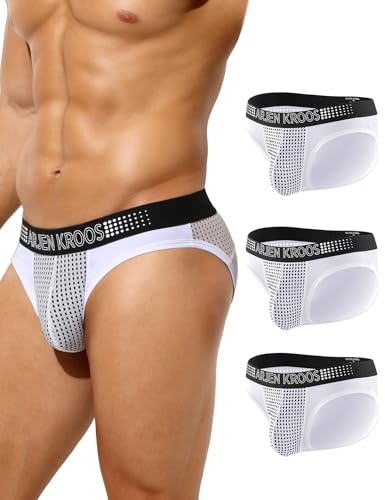 Arjen Kroos Men’s Briefs 3-Pack – Mesh Bikini Briefs, Quick-Dry Nylon, Stretch Fit, 3D Support Pouch, Low-Rise Training Underwear for Gym, Sports & Everyday Comfort – AK5017 C Set L