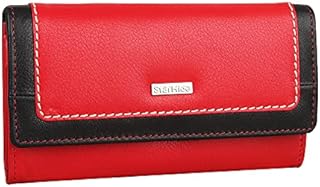 STARHIDE Ladies Purse Women RFID Blocking Genuine Leather Flap Over Long Clutch Wallet 5560 (Red Black)