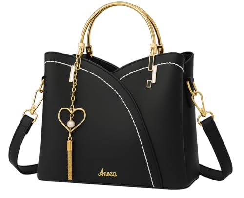 Image of Aneza Women's Elegant Handbag - Shoulder Bag with Heart Pendant & Gold Details - Faux Leather Bag with Carry Handle & Shoulder Strap - Fashion Bag for Office, Everyday & Going Out