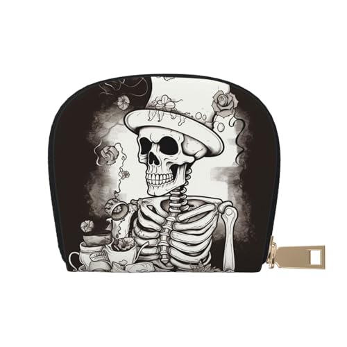 Skeleton Chef Credit Card Holder Wallet, Leather Zipper Card Wallet For Women Ladies Rfid Blocking Card Case Small Coin Purse Accordion Wallet Gift