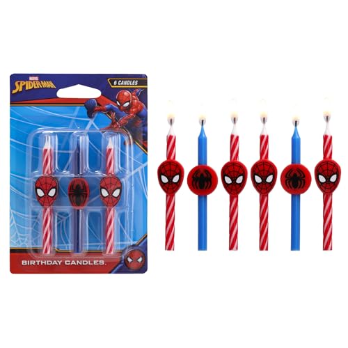 Marvel’s Spider-Man™ Birthday Cake Candles | 6 Birthday Candles for Cake Decorations, Red & Blue Candles, Cake Toppers for Spiderman Party