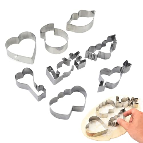 Cortadores de galletas para hornear, juego de cortadores de galletas, cortador de frutas Valentine de acero inoxidable, juego de 8 moldes de repostería de metal, molde para pastel de fondant de
