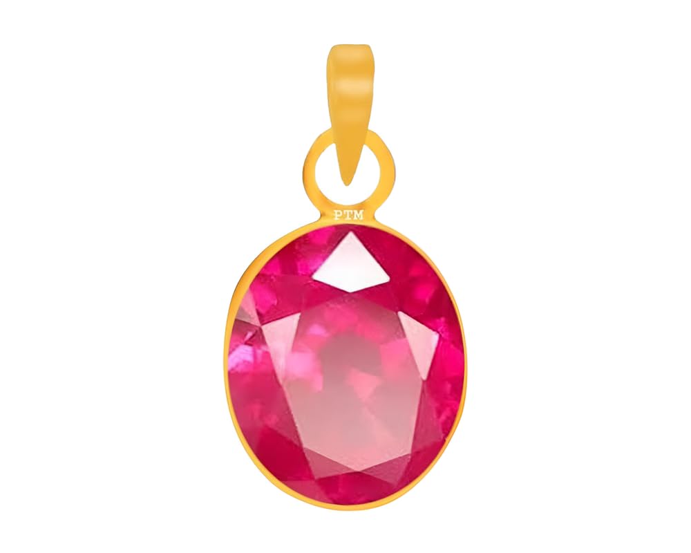 Ptm Natural Ruby/Manik 3.25 to 10.25 Ratti or 3.00 to 9.50 Carat Astrological Certified Gemstone Panchdhatu/5 Metals 22k Gold Plated Pendant for Men & Women