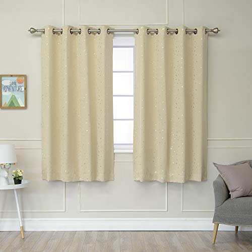 Best Home Fashion Star Print Thermal Insulated Blackout Curtains - Antique Bronze Grommet Top - Beige - 52" W X 63" L - (Set Of 2 Panels) #TOP17