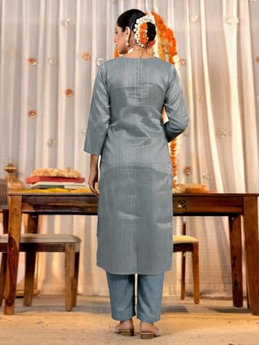 Image of Pinkmint Women Jacquard Silk Ethnic Kurta with Dupatta Suit for Women | Straight Fit Designer Wear with Woven Pattern & Tassel Dupatta | Availble in Plus Size