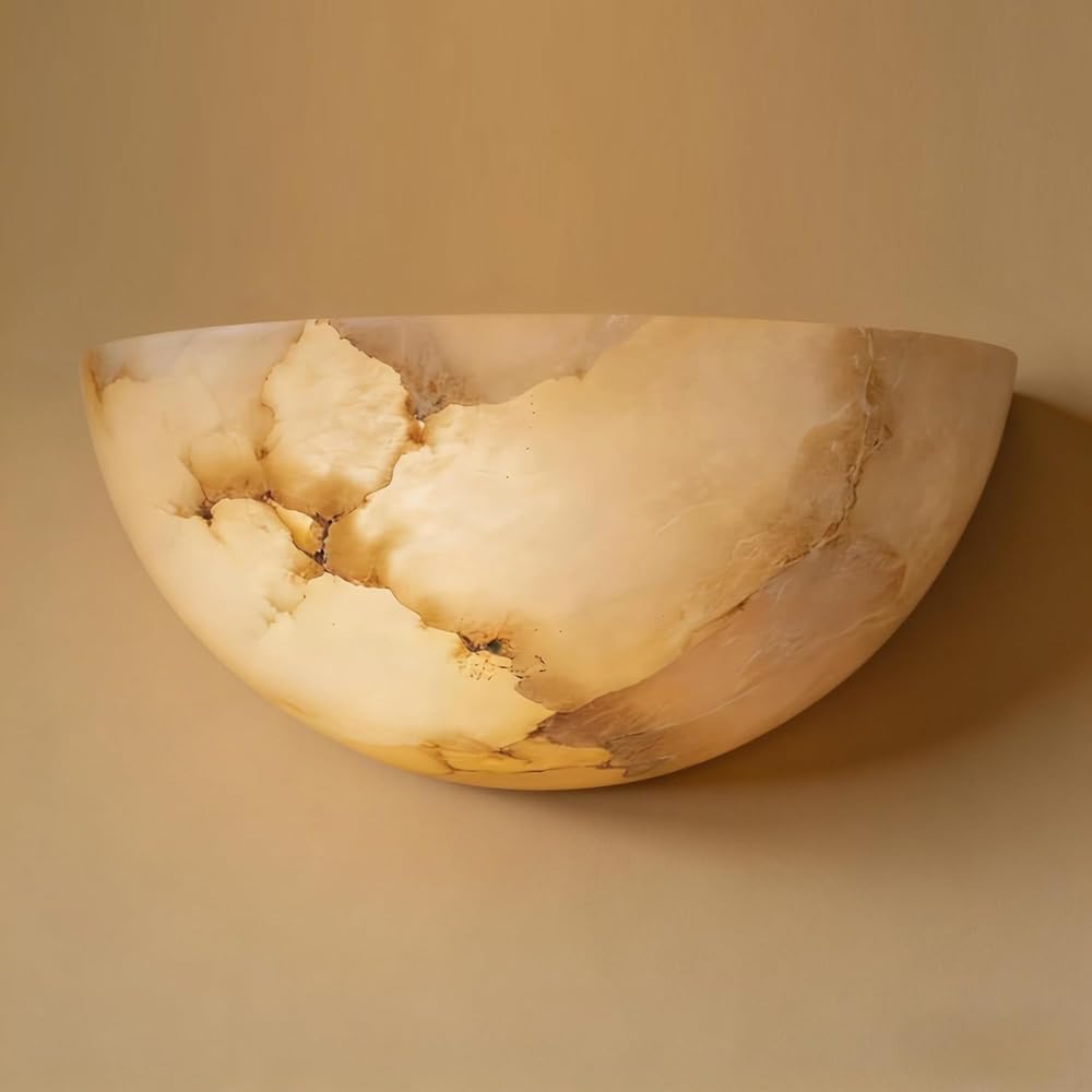 JISHUBO Natural Marble Wall Light, G9 Light Source Hardwired Wall Lamp, Natural Alabaster Indoor Wall Sconce, Restaurant Living Room Corridor Wall Mounted Lighting Fixtures